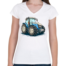 PRINTFASHION Traktor  - Női V-nyakú póló - Fehér
