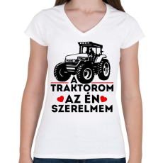 PRINTFASHION Traktor szerelem - Női V-nyakú póló - Fehér