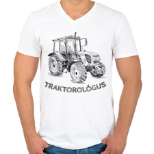 PRINTFASHION Traktorológus - Férfi V-nyakú póló - Fehér férfi póló