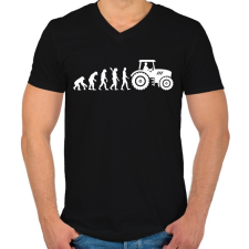 PRINTFASHION Traktoros evolúció - Férfi V-nyakú póló - Fekete férfi póló