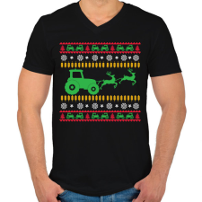 PRINTFASHION Traktoros karácsony - Férfi V-nyakú póló - Fekete férfi póló