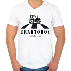 PRINTFASHION Traktoros legenda - Férfi V-nyakú póló - Fehér