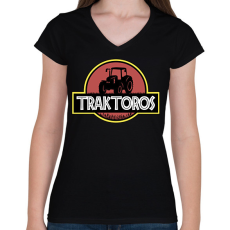PRINTFASHION Traktoros - Női V-nyakú póló - Fekete
