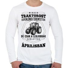 PRINTFASHION TRAKTOROS SZÜLINAP - Április - Férfi hosszú ujjú póló - Fehér férfi póló