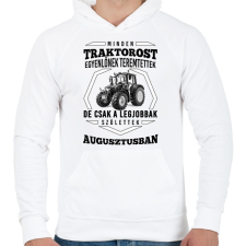 PRINTFASHION TRAKTOROS SZÜLINAP - Augusztus - Férfi kapucnis pulóver - Fehér férfi pulóver, kardigán