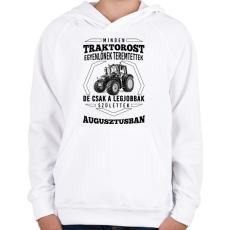 PRINTFASHION TRAKTOROS SZÜLINAP - Augusztus - Gyerek kapucnis pulóver - Fehér