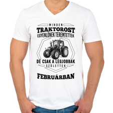 PRINTFASHION TRAKTOROS SZÜLINAP - Február - Férfi V-nyakú póló - Fehér férfi póló