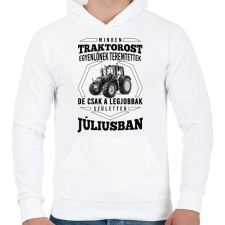 PRINTFASHION traktoros szülinap - július - Férfi kapucnis pulóver - Fehér férfi pulóver, kardigán