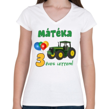 PRINTFASHION Traktoros szülinap - Női V-nyakú póló - Fehér női póló