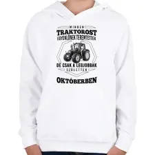 PRINTFASHION TRAKTOROS SZÜLINAP - Október - Gyerek kapucnis pulóver - Fehér gyerek pulóver, kardigán