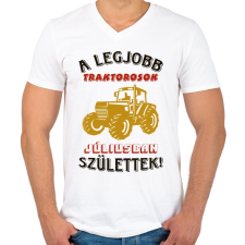 PRINTFASHION Traktoros szülinapja július - Férfi V-nyakú póló - Fehér férfi póló