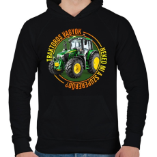 PRINTFASHION Traktoros vagyok, neked mi a szupererőd? - Férfi kapucnis pulóver - Fekete