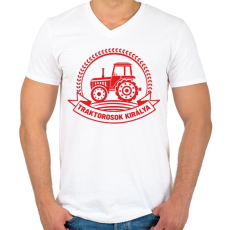 PRINTFASHION Traktorosok királya - Piros - Férfi V-nyakú póló - Fehér
