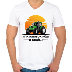 PRINTFASHION Traktorosok közt a király - Férfi V-nyakú póló - Fehér