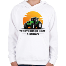 PRINTFASHION Traktorosok közt a király - Gyerek kapucnis pulóver - Fehér