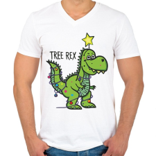 PRINTFASHION Tree-rex - Férfi V-nyakú póló - Fehér férfi póló