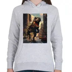 PRINTFASHION Trex a városban - Női kapucnis pulóver - Sport szürke