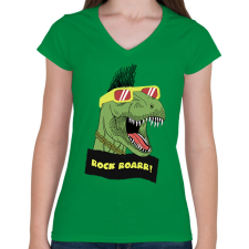 PRINTFASHION Trex rock - Női V-nyakú póló - Zöld női póló