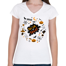 PRINTFASHION Trick or Treat - Női V-nyakú póló - Fehér női póló