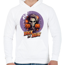 PRINTFASHION Trick or Treat skull - Férfi kapucnis pulóver - Fehér férfi pulóver, kardigán