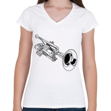 PRINTFASHION trombita - Női V-nyakú póló - Fehér