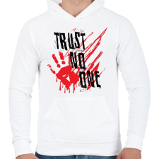 PRINTFASHION Trust no one - Férfi kapucnis pulóver - Fehér férfi pulóver, kardigán