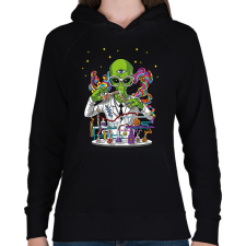 PRINTFASHION Tudós ufo - Női kapucnis pulóver - Fekete női pulóver, kardigán