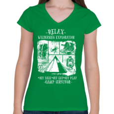 PRINTFASHION Túlélőtábor - Női V-nyakú póló - Zöld