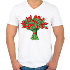 PRINTFASHION Tulipáncsokor - Férfi V-nyakú póló - Fehér férfi póló