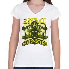 PRINTFASHION Tupac - Női V-nyakú póló - Fehér