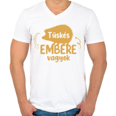 PRINTFASHION Tüskés embere vagyok - Névvel - Férfi V-nyakú póló - Fehér