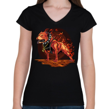 PRINTFASHION Tüzes pitbull - Női V-nyakú póló - Fekete női póló