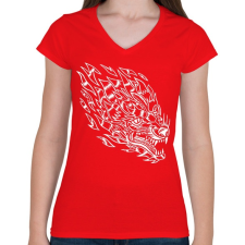 PRINTFASHION Tűzfarkas - Női V-nyakú póló - Piros női póló