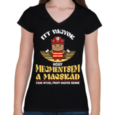 PRINTFASHION Tűzoltó cica - Női V-nyakú póló - Fekete