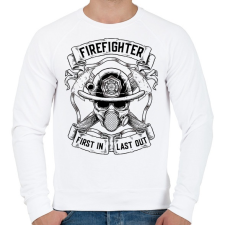 PRINTFASHION Tűzoltó - Elsőként bemenni, utolsóként kijönni! - Férfi pulóver - Fehér férfi pulóver, kardigán