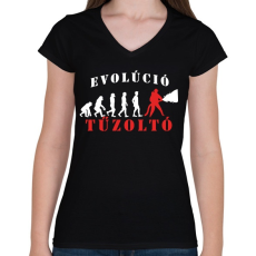 PRINTFASHION Tűzoltó evolúció - Női V-nyakú póló - Fekete