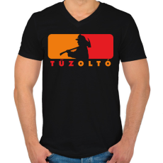 PRINTFASHION Tűzoltó - Férfi V-nyakú póló - Fekete