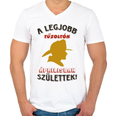PRINTFASHION Tűzoltó szülinapja április - Férfi V-nyakú póló - Fehér