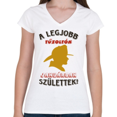 PRINTFASHION Tűzoltó szülinapja január - Női V-nyakú póló - Fehér