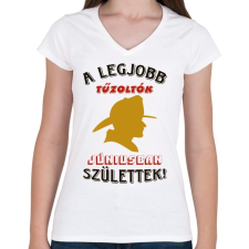 PRINTFASHION Tűzoltó szülinapja június - Női V-nyakú póló - Fehér női póló