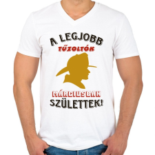 PRINTFASHION Tűzoltó szülinapja március - Férfi V-nyakú póló - Fehér férfi póló