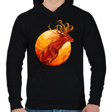 PRINTFASHION Tűzszarvas - Férfi kapucnis pulóver - Fekete férfi pulóver, kardigán