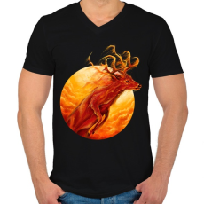 PRINTFASHION Tűzszarvas - Férfi V-nyakú póló - Fekete