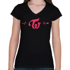 PRINTFASHION Twice Love - Női V-nyakú póló - Fekete női póló