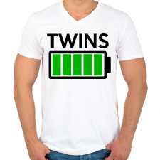 PRINTFASHION TWINS - Férfi V-nyakú póló - Fehér férfi póló