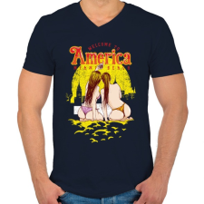PRINTFASHION Üdv Amerikában - Férfi V-nyakú póló - Sötétkék férfi póló