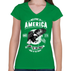 PRINTFASHION Üdv Amerikában - Női V-nyakú póló - Zöld