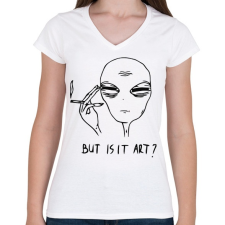 PRINTFASHION Ufo art - Női V-nyakú póló - Fehér női póló