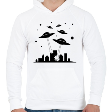 PRINTFASHION UFO invázió  - Férfi kapucnis pulóver - Fehér férfi pulóver, kardigán
