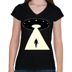 PRINTFASHION UFO - Női V-nyakú póló - Fekete